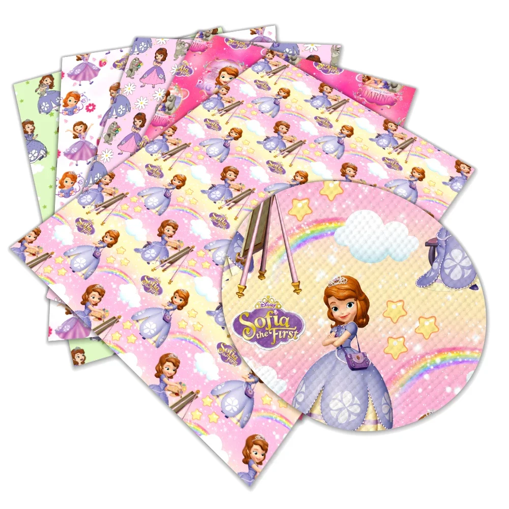 Cute Disney Cartoon Sofia Princess Design Printed Faux Leather Sheets Vinyl Sheets DIY Earring Hair Bow Crafts Leather 12*8