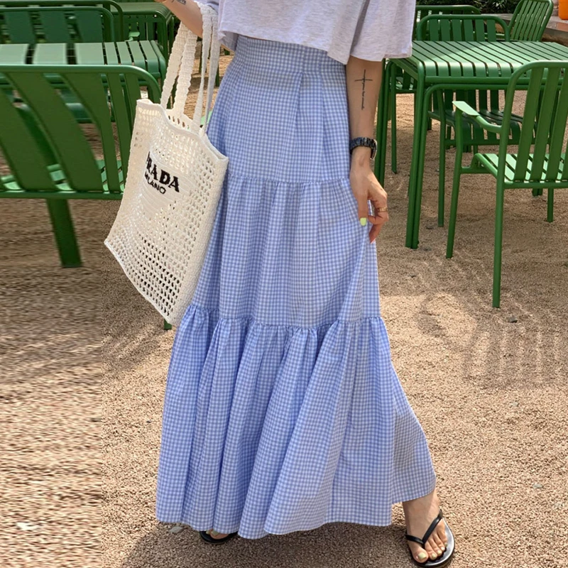 

Ele White High Waist A-Line Skirt Women's Summer New Sle Youthful Lace Trim Splice Long Skirt Commute Korean Sle