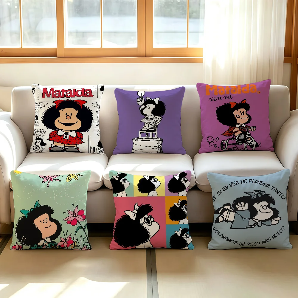 Cartoon cute M-Mafalda cushion cover Comfortable Decorative For Bedroom Living room Dormitory Picnic and Holiday Decoration