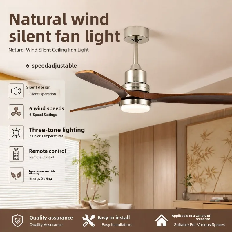 Vintage Solid Wood Ceiling Fan High Power Light High Power Inverter Dining Room Living Room Home Living Room Ceiling Fans