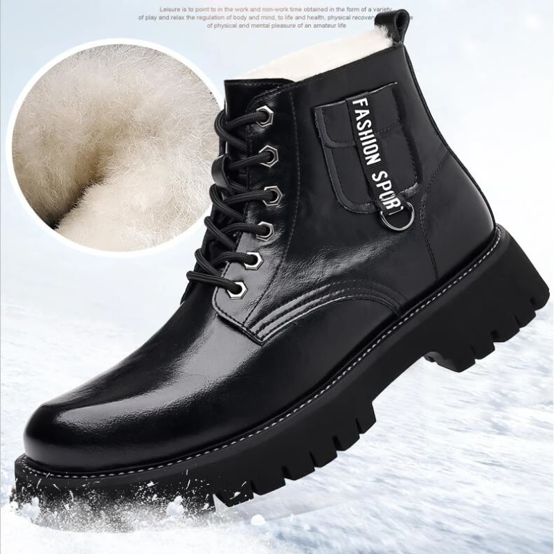 7CM Taller Men Pocket Boots Winter Men\'s Work Safety Boot Plush Height Increasing Man Designer Boot High Top