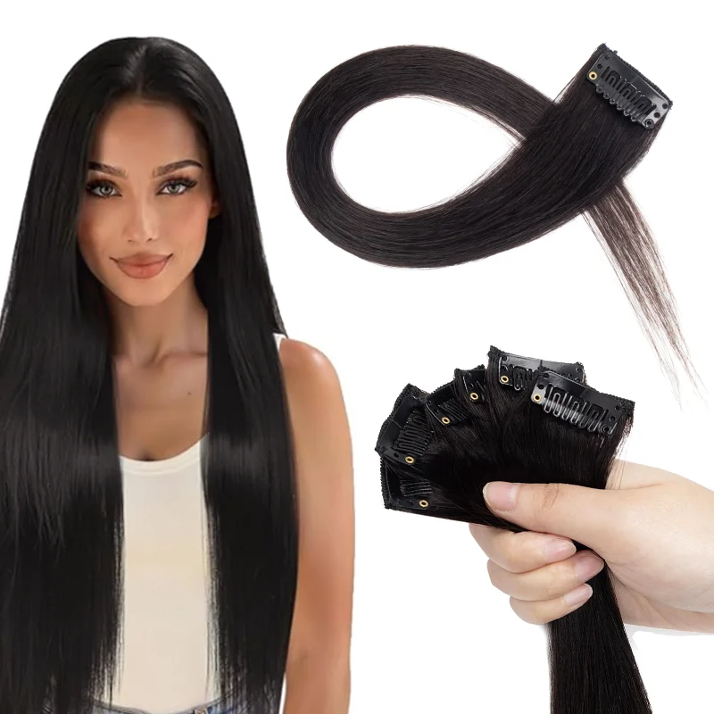 Clip-in-Extensions aus Echthaar, maschinell hergestellte Remy-Clip-Ins, verleihen dem Haar oben/seitlich Volumen, für kurzes Haar, 12-Zoll-Haarteil für den täglichen Gebrauch.