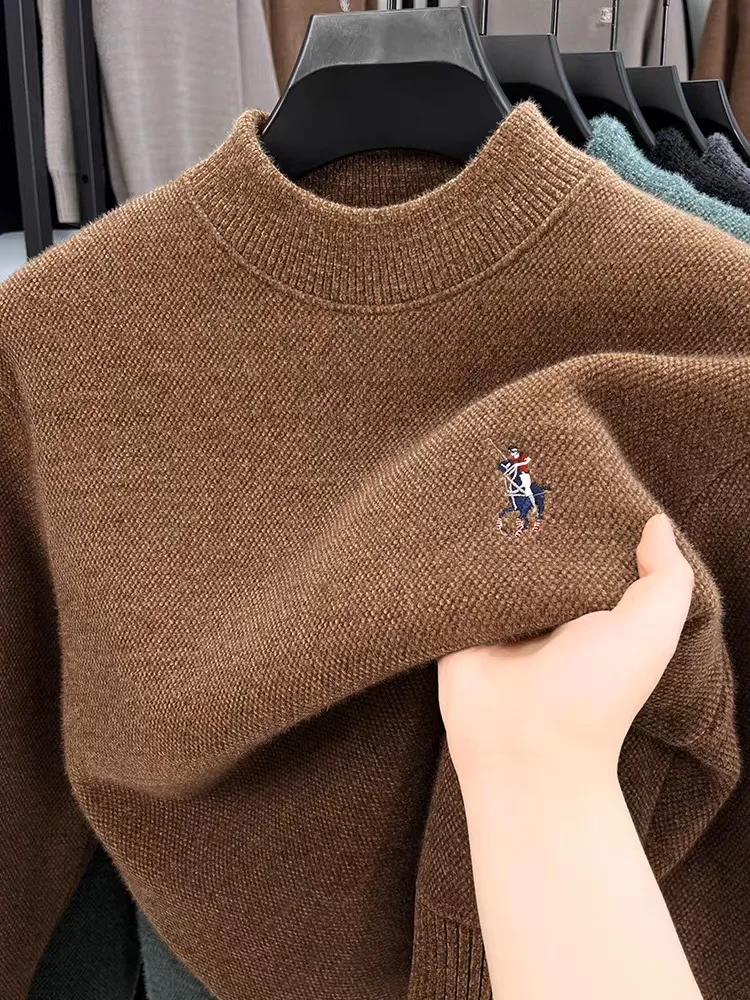 High end brand men's round neck knitted sweater autumn and winter new item exquisite pony embroidery thick top casual pullover