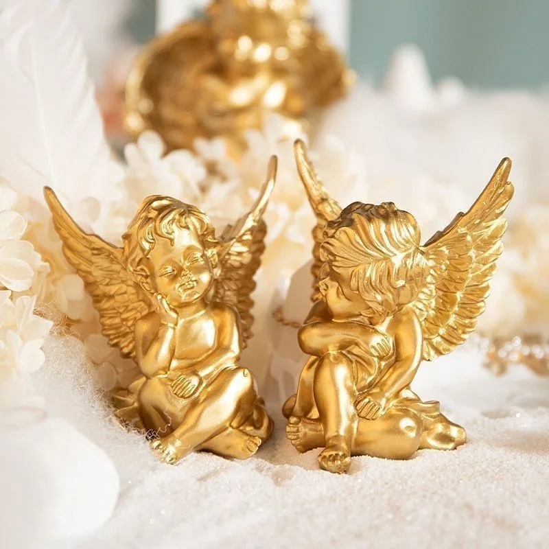 European Cute Resin Cupid Angel Miniature Accessories Decor Crafts Home Room Desktop Ornaments Christmas Wedding Gifts Statues