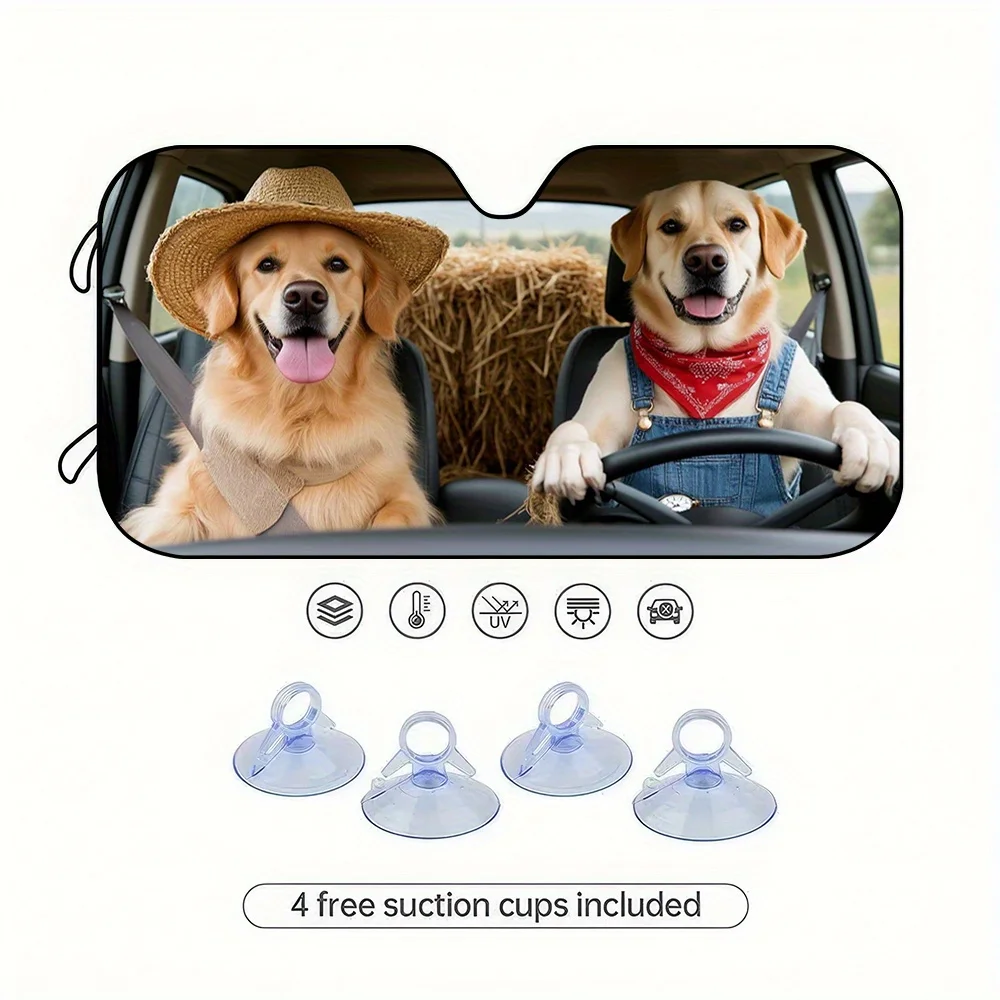 The Golden Retriever is driving a sun visor foldable General Motors windshield sun visor UV protection and foldable cover