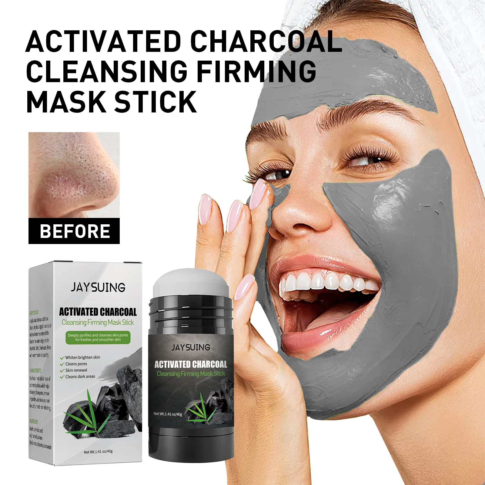 40g Activated carbon facial mask stick Deep remove blackheads and pimples, shrink pores and clean facial skin facial mask stick