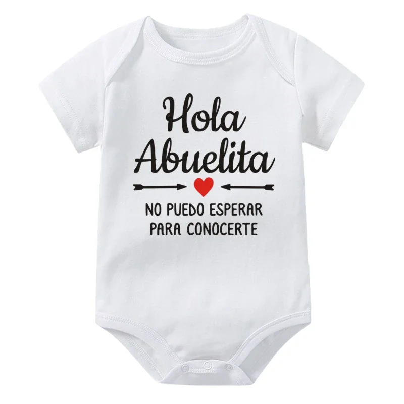 Hola Abuelita Hola Abuelito Baby Announcement Romper Newborn Baby Bodysuits Summer Boys Girls Jumpsuit Pregnancy Reveal Clothes