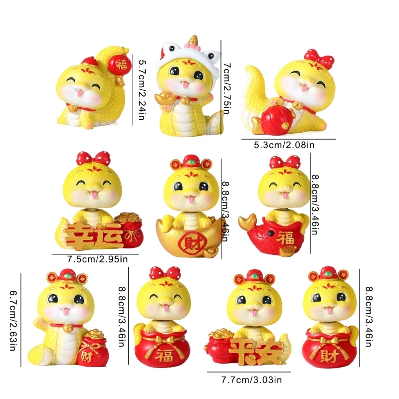 2025 Snake New Years Figurines Statue Handcraft Resins Snake Decoration Fun Desk Ornament Mini New Years Decoration