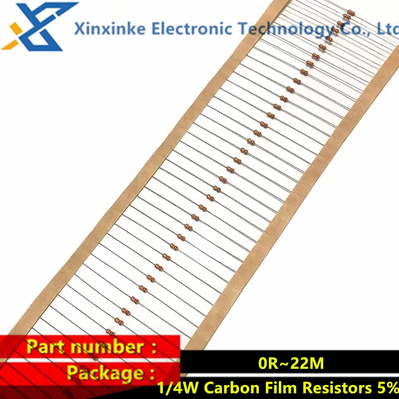 100PCS Color Ring Resistance 1/4W Carbon Film Resistors 5% 1R-10M 10R 47R 100R 220R 1K 10K 4K7 100K 560K 1M 3M3 ohm