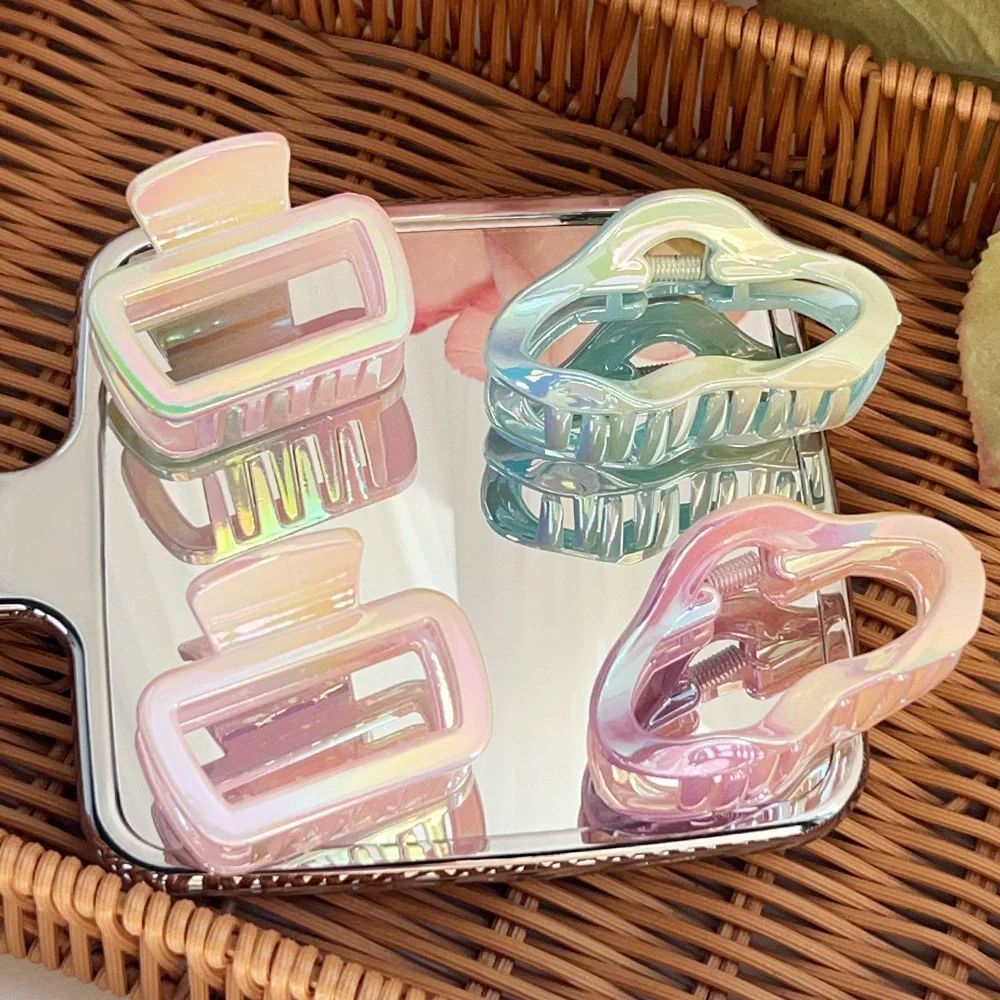 Spring Summer Gradient Laser Color Square Clip Simple Fashion Hollow Cloud Acrylic Shark Clip Hair Accessories For Woman Girls