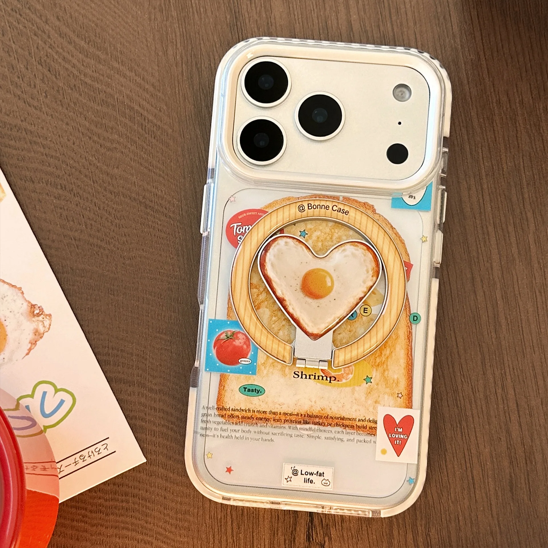 Funda de teléfono Ins Korean Toast Fried Egg Love para IPhone 17 16Pro 15 14 13 12 11 ProMax con fundas con soporte Magsafe