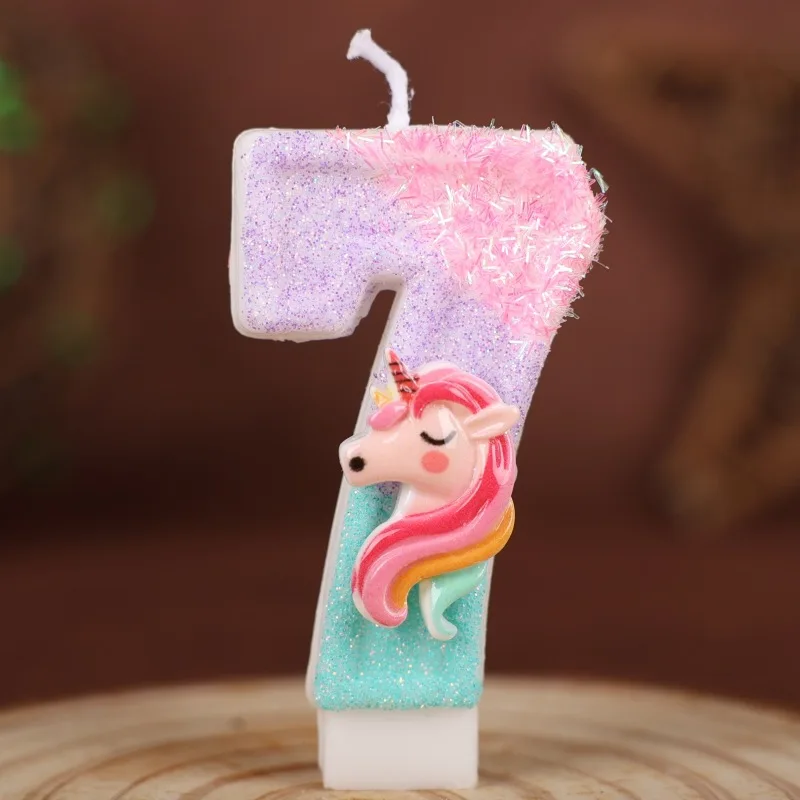 0-9 Zahlen Cartoon Einhorn Digitale Kerzen für Kinder Geburtstag Party Festival Kuchen Dekoration Atmosphäre Requisiten Lustige Themenkerze