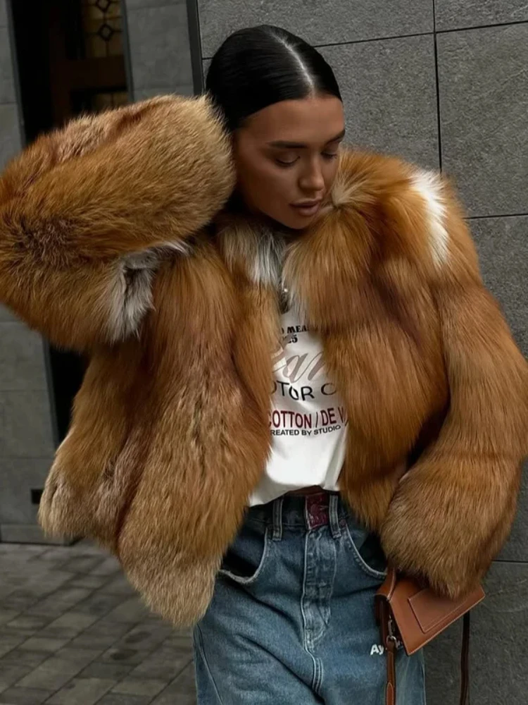 Women'S Fur Coat Short Style Fashion Imitation Fox Hair Whole Fur Coat Autumn Winter New Casual Lady Jacket
