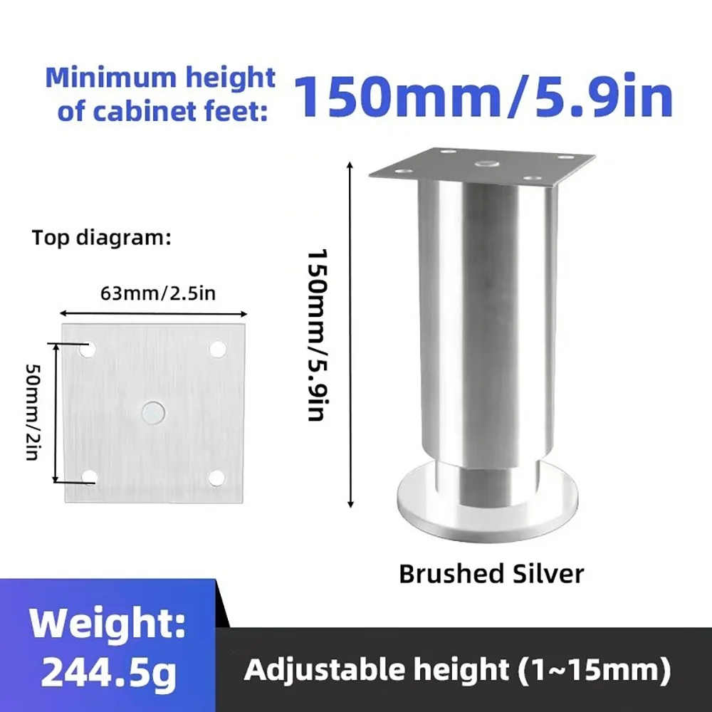 

1Pcs New Height Adjustable Furniture Leg Thickened Stainless Steel Kitchen Cabinet Sofa Legs Replacement Round Support Stand