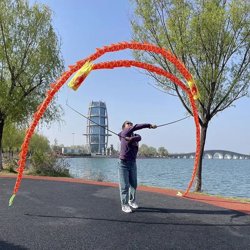 Red Dragon Dancing With Rod Pole Stick Chinese Traditional Folk Performance Props New Year Christmas Celebration 3/5/7m