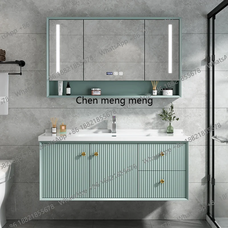 

Rustic Integrated Bathroom Cabinet Wood Led Light Vanity Mirror Bathroom Cabinet Storage Organizer Armario Banheiro Accessories