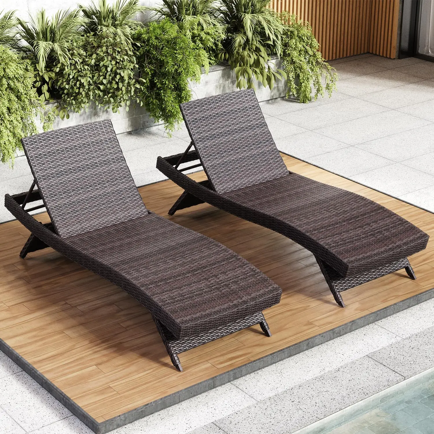 

Lounge Chair Outdoor Set Of 2, Wicker Patio Lounge Chair, Outdoor Lounge Chair With Reclining Backrest