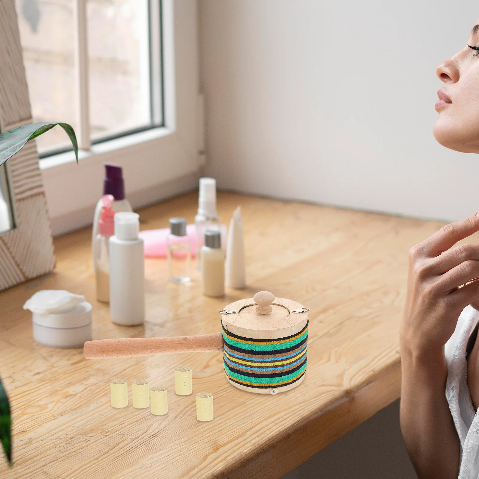 1 Set Kotak Moxibustion Tanpa Asap Genggam Pembakar Moxa Kayu Portabel untuk Terapi Relaksasi Kit Lengkap dengan Alat Moxibustion