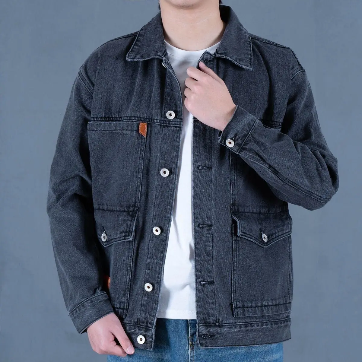 

Spring Autumn Loose Men's Denim Jaet Faionable Patchwork Casual Workwear Long Sve Youth ular Sle Classic Collar