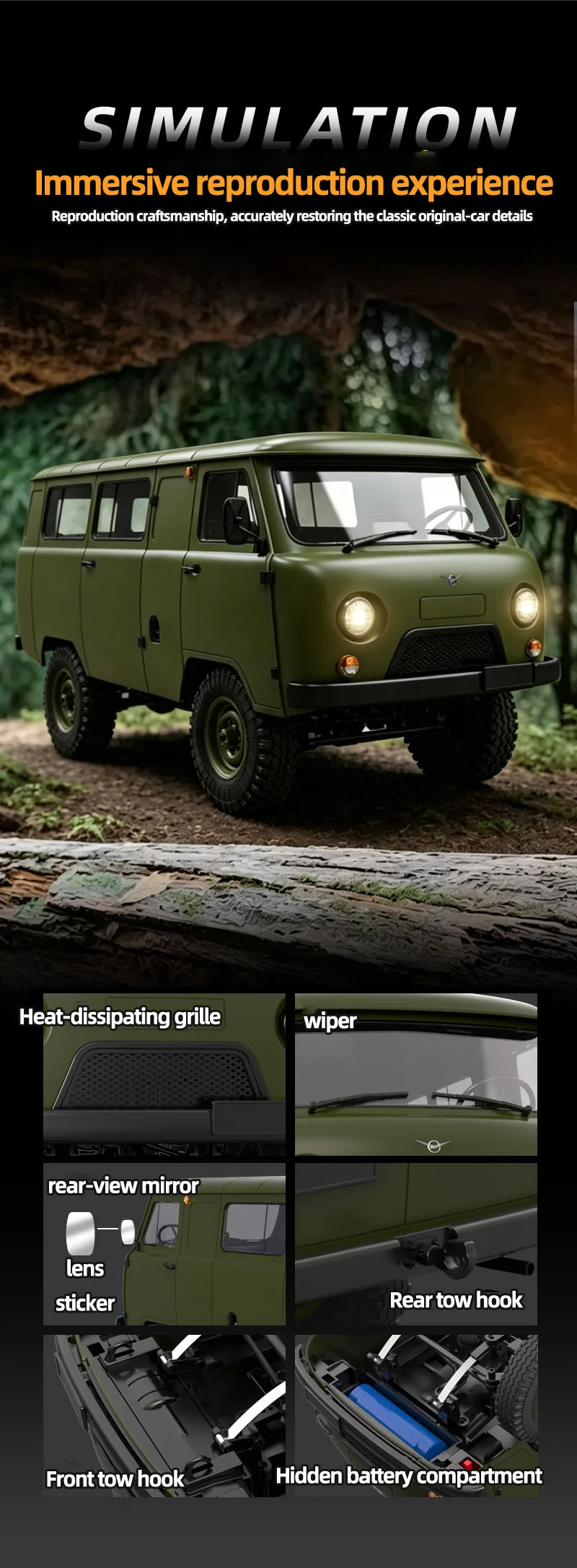 WPL C104 1:12 4WD Off‑Road Van Truck RC Car Four‑Wheel Drive UAZ‑452 Simulated RC Model Vehicle Electric Toy Car for Boys Adults