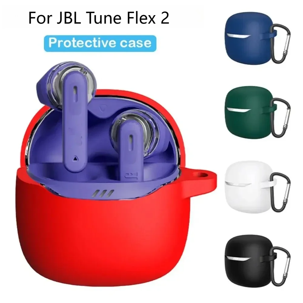 

Stylish Silicone Case with Lock Buckle for JBL Tune Flex 2， Anti-Drop Bluetooth Earbuds Protector