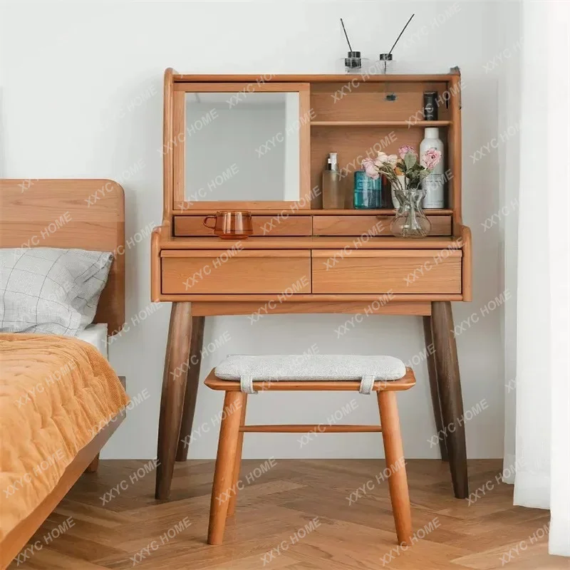 Dresser, Solid Wood Small Apartment Cosmetic Table, Modern Simple Bedroom Storage Cabinet Cosmetic Table