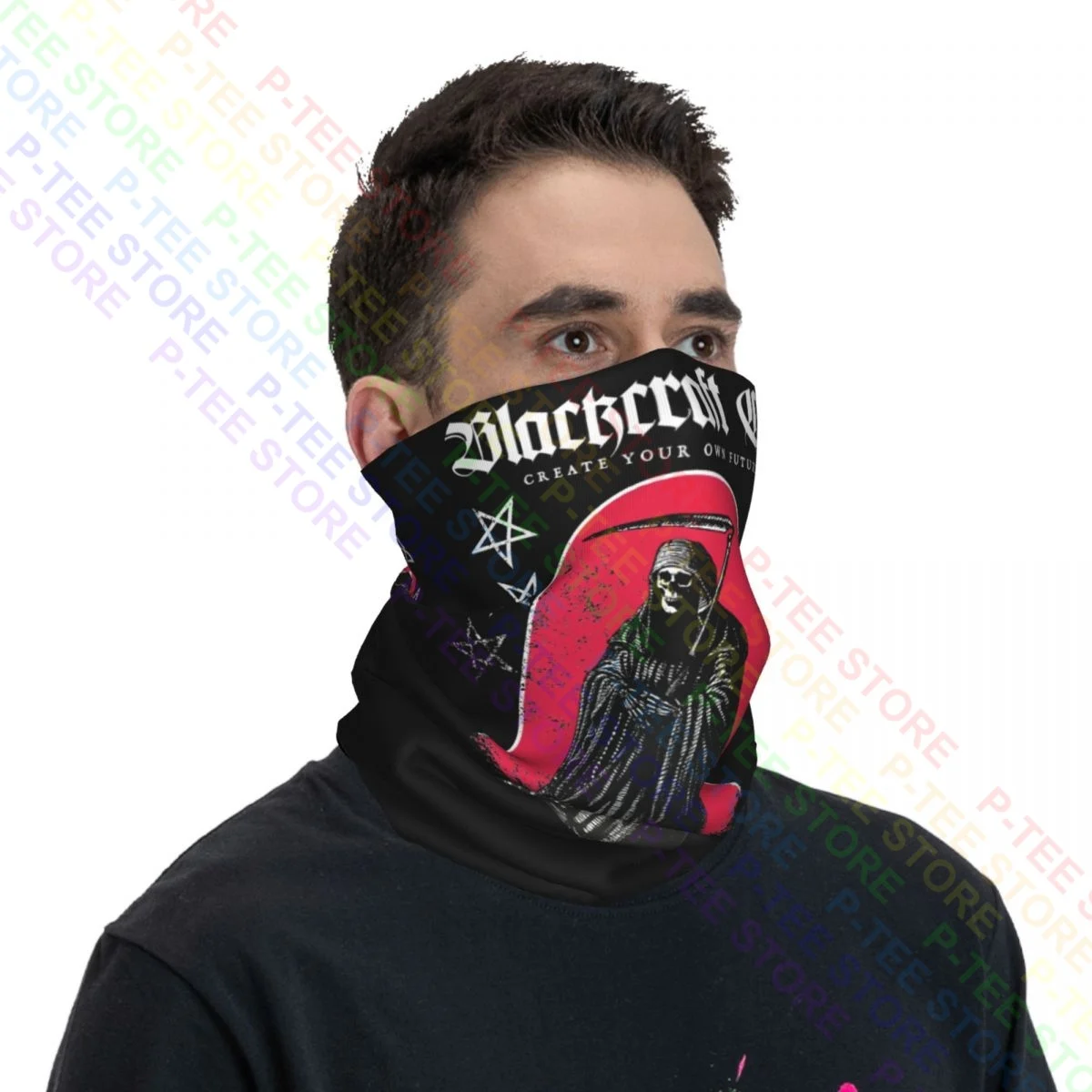 Blackcraft Cult Red Grim Reaper Gothic Punk Satanic Pentagrams Neck Gaiter Bandana Scarf Face Mask Camping