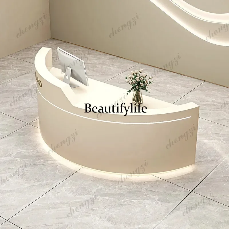 R134 Curved Beauty Reception Desks Luxury Modern Simple Aesthetic Reception Desks Unique Salon Comptoire Accueil Commercial Furn
