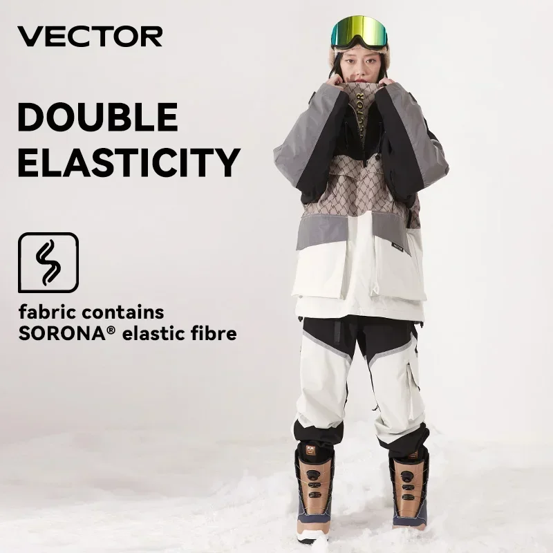 VECTOR Abbigliamento da sci Donna Uomo Maglione con cappuccio Abbigliamento di tendenza riflettente Calore addensato e attrezzatura da sci impermeabile Tuta da sci da donna