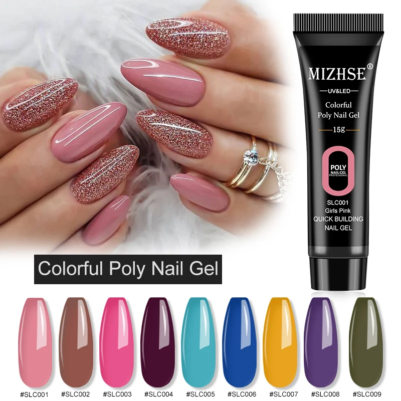 MIZHSE 12 Color Poly Nail Gel Nail Extension Glitter Acrylic Gel Nail Gel UV Building Jelly Gel Polish Enhancement For Manicure