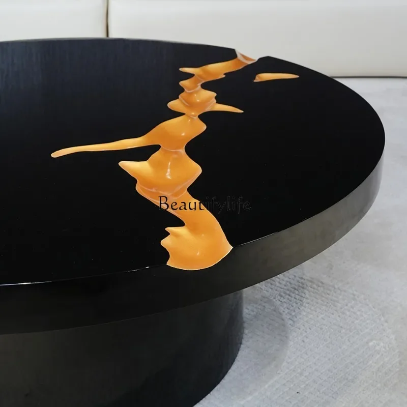 13Modern retro black gilt paint coffee table living room light luxury Italian tea table