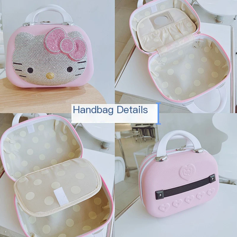 Sanrioed Hello Kitty 14 16 Inch Trolley Case Anime Kawaii Kt 12 Inches Mother and Child Suitcase Paste Diamonds Pink with Lock