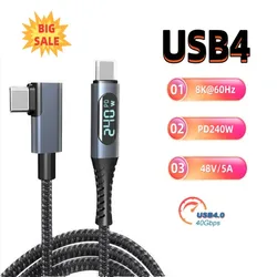 LED Display 240W USB 4 Cable Thunderbolt 4 Kabel Fast Charge 40Gbps 8K/60Hz for Macbook iPad USB Type C Charger Data Cable