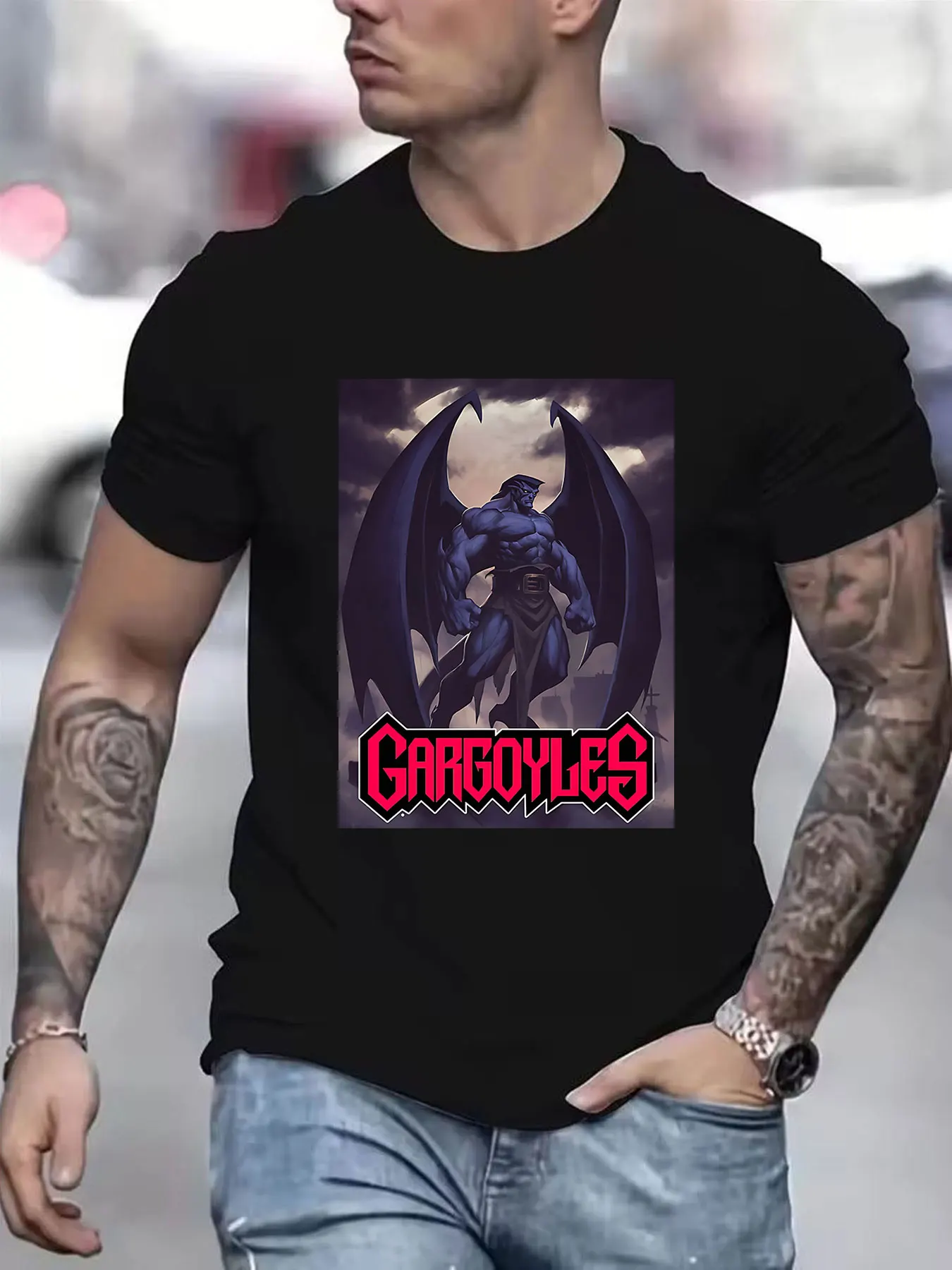 Men's Cotton T-Shirt Gargoyles Goliath Graphic Print Retro 90s Cartoon Inspired Casual Tee