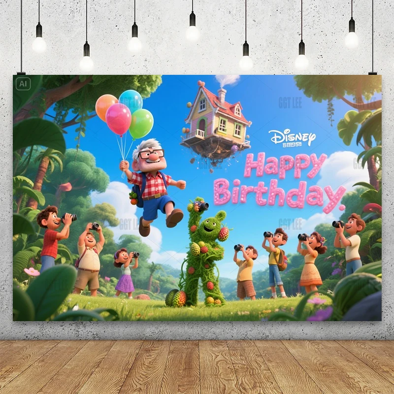 

Disney UP Jungle Landing Backdrop w Carl Russell - Dug Photo Banner Vinyl Decor Happy Birthday Photography Background Custom