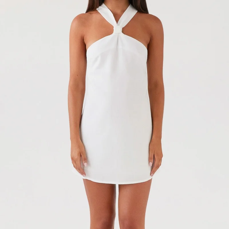 Y2kผู้หญิงHalterชุดมินิเซ็กซี่Tie Up BacklessแขนกุดBodycon Camiสั้นชุดความงามฤดูร้อนGraduation Sundress