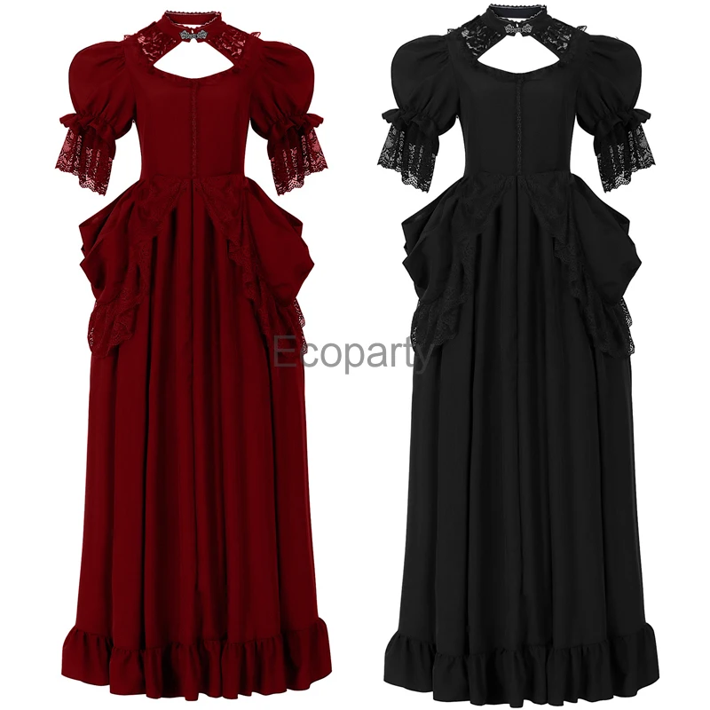 Fantasia de princesa vitoriana medieval para mulheres, preto, vermelho, renascentista, vintage, corte real, vestido gótico, feminino, retrô, maxi vestido de baile
