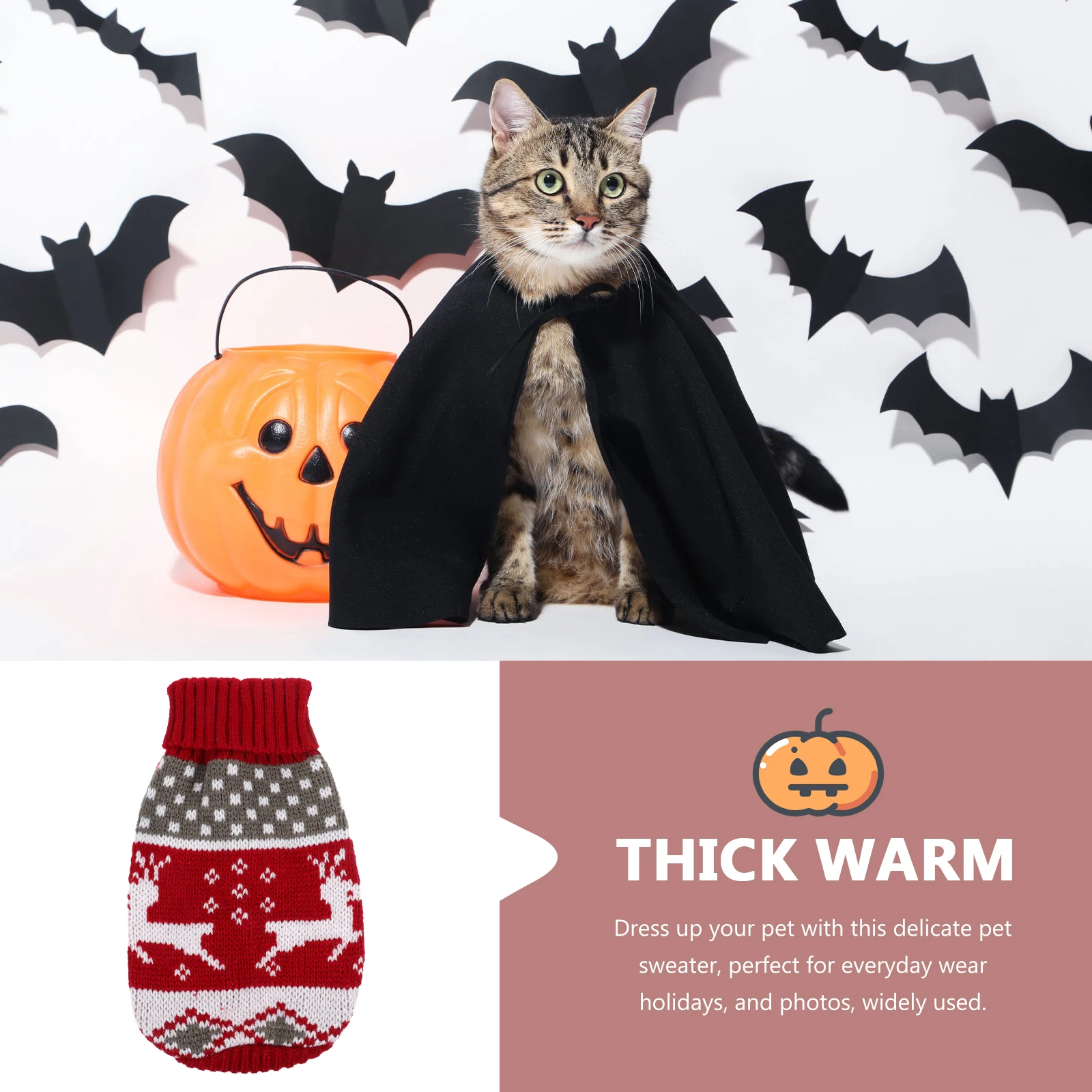 

Christmas Pumpkin Pet Sweater Thick Warm Soft Material Adorable Design Windproof Winter Clothes For Dogs Cats Holiday Costume