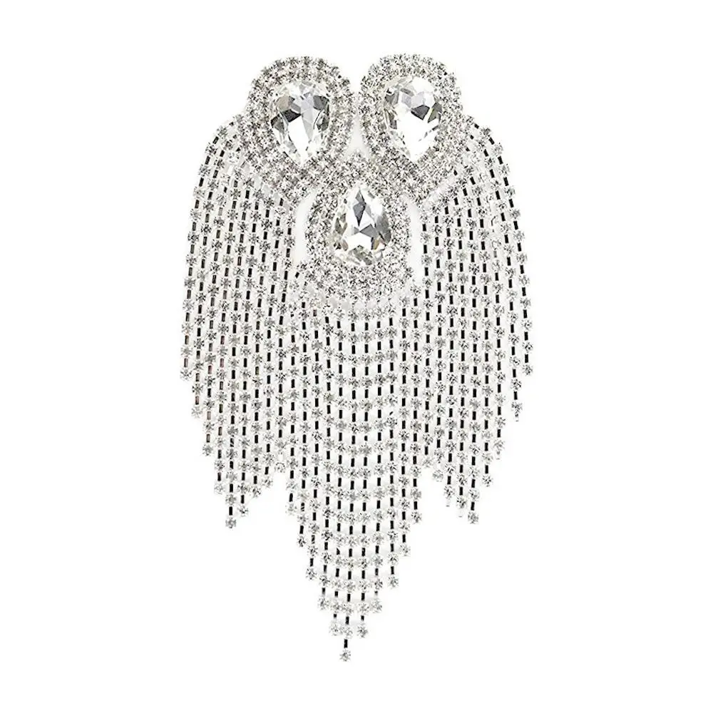 Delicate Pin Beads Tassel Epaulette Long Chain Classical Brooch Electroplating Rhinestone Shoulder Jewelry Men Women