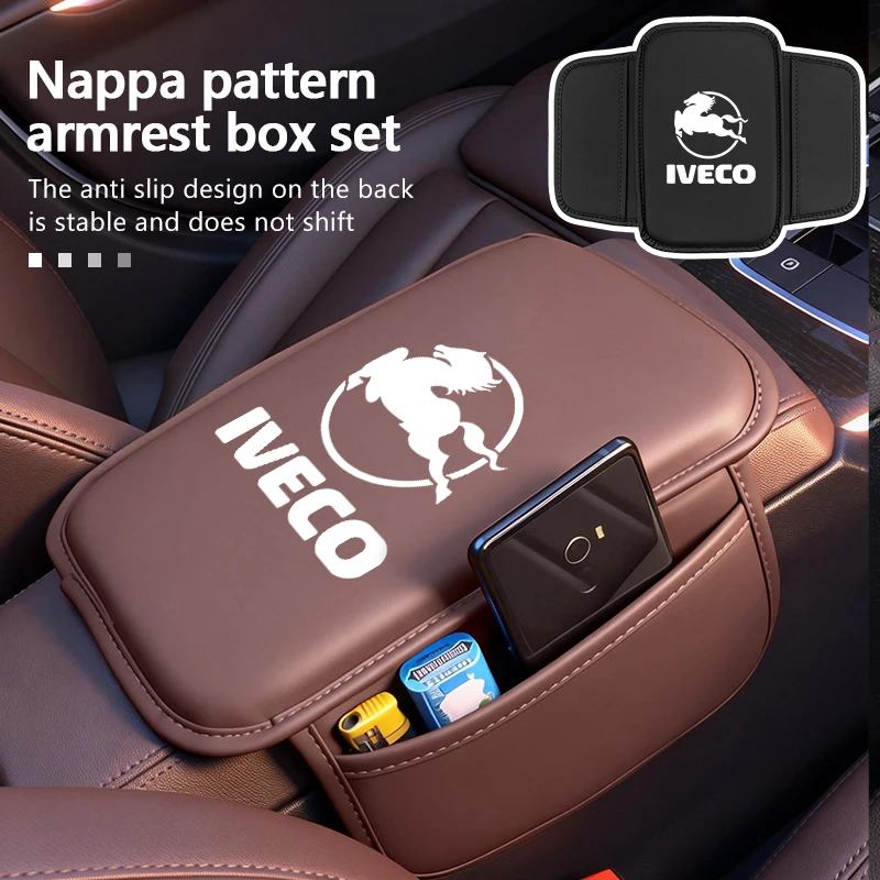 Alfombrilla de cuero para reposabrazos de coche, caja de almacenamiento para consola central, cojín de protección para IVECO Daily e-Daily 4x4 Eurocargo S-eWay