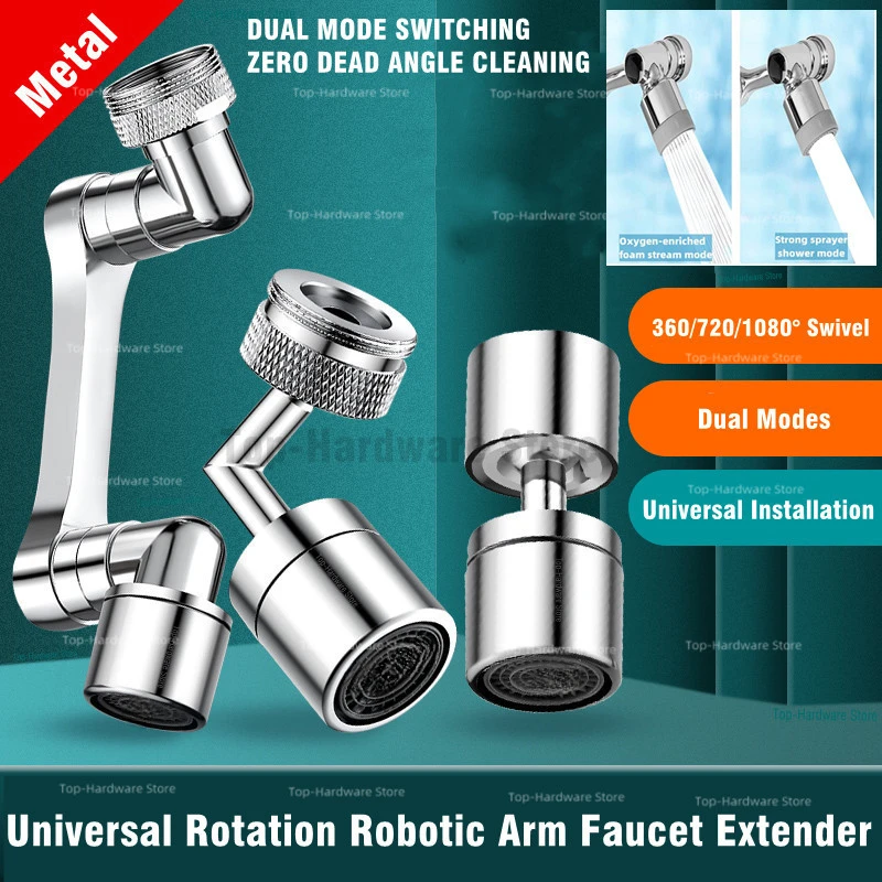 Extensor de brazo robótico de Metal para grifo, boquilla de burbujeador con filtro presurizado antisalpicaduras, rotación de 360/720/1080 °, para lavabo de cocina