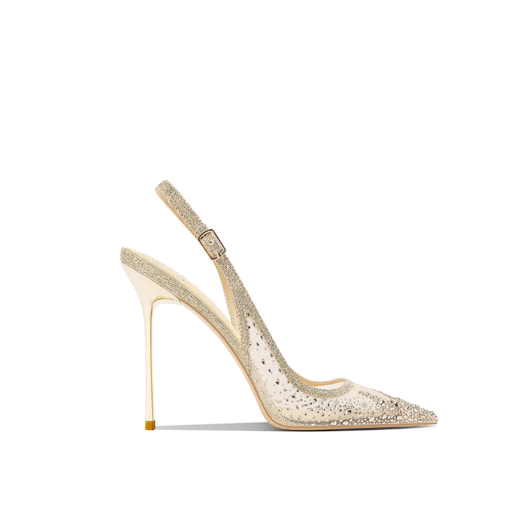 Spring Summer New Silver Sequins Pointed Toe Stiletto High Heel Sandals for Women Elegant Versatile