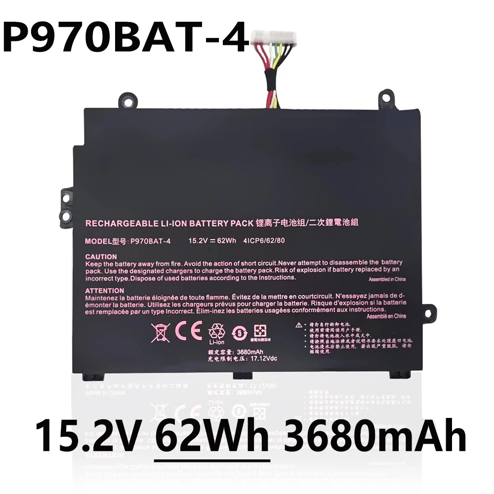 

P970BAT-4 15,2 В 62 Втч 3680 мАч Аккумулятор для ноутбука Clevo P960 для SCHENKER Key 16 для MEDION Erazer X17801 для SAGER NP2950