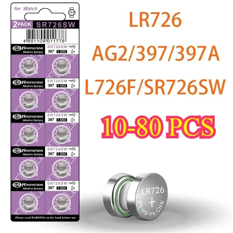 10-80Pcs 397 SR726SW AG2 LR726 1.55V Silver Oxide Watch Battery 396A SR726 for Scale Calculator Swiss Made Button Coin Cells