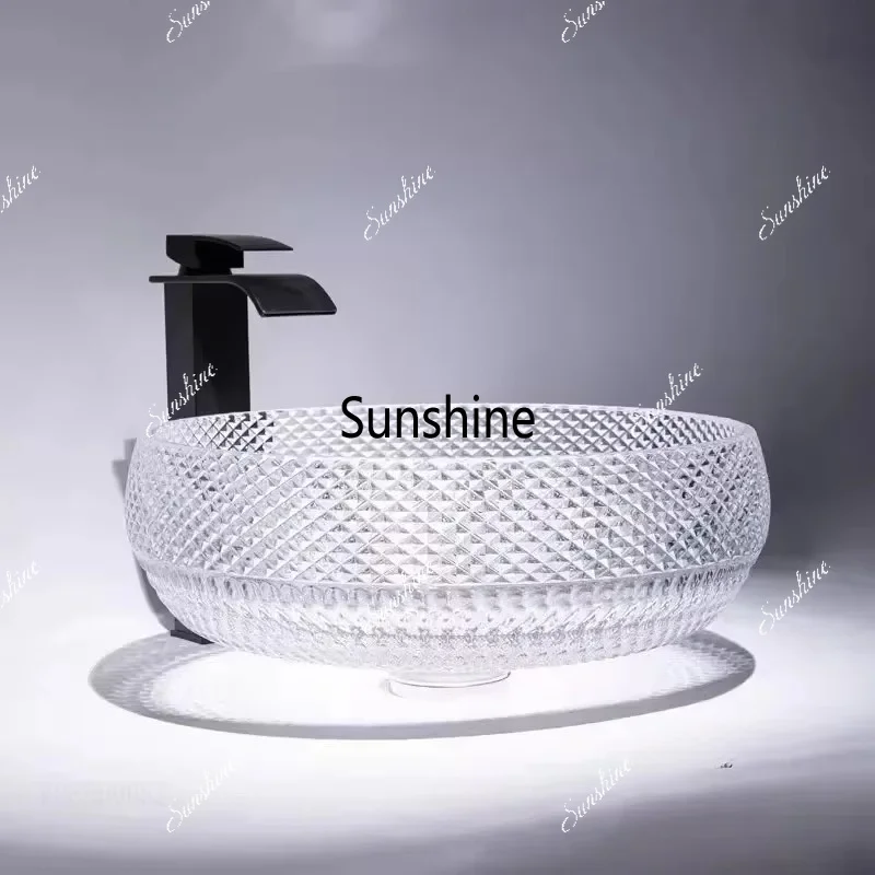 Transparent Glass Bathroom Sinks for Kitchen Italian Round Decorative Basin Light Luxury Multifunctional Sink for Coffee Shop