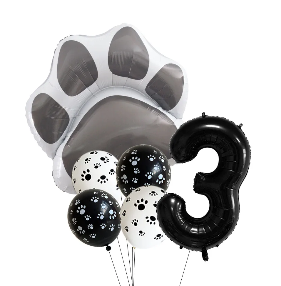 Animal Let's Pawty Dog Cat Paw Aluminum Balloon 32 inch Pink Black 1 2 3 4 Year Birthday Party Decor Balloon Baby Shower