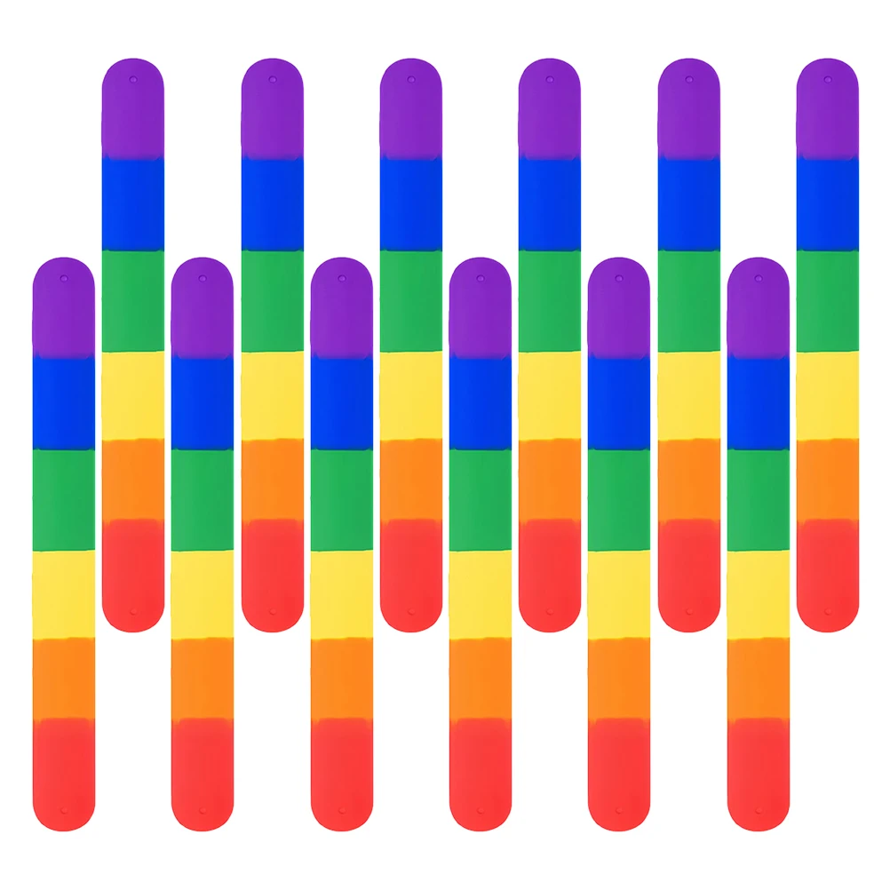 

12pcs Rainbow Slap Bracelets Silicone Gay Pride Wristbands Party Decorations Kids Birthday Favor Comfortable Stretchy Colorful