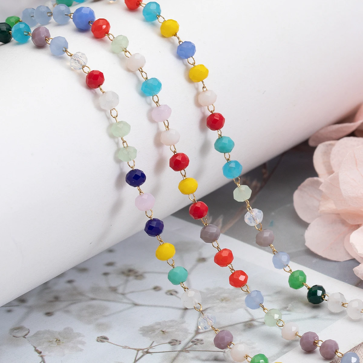 1 Meter Edelstahl Mehrfarbige Kristallperlen-Ketten für DIY Halsketten Armbänder Schmuckherstellung Zubehör – Detail 10