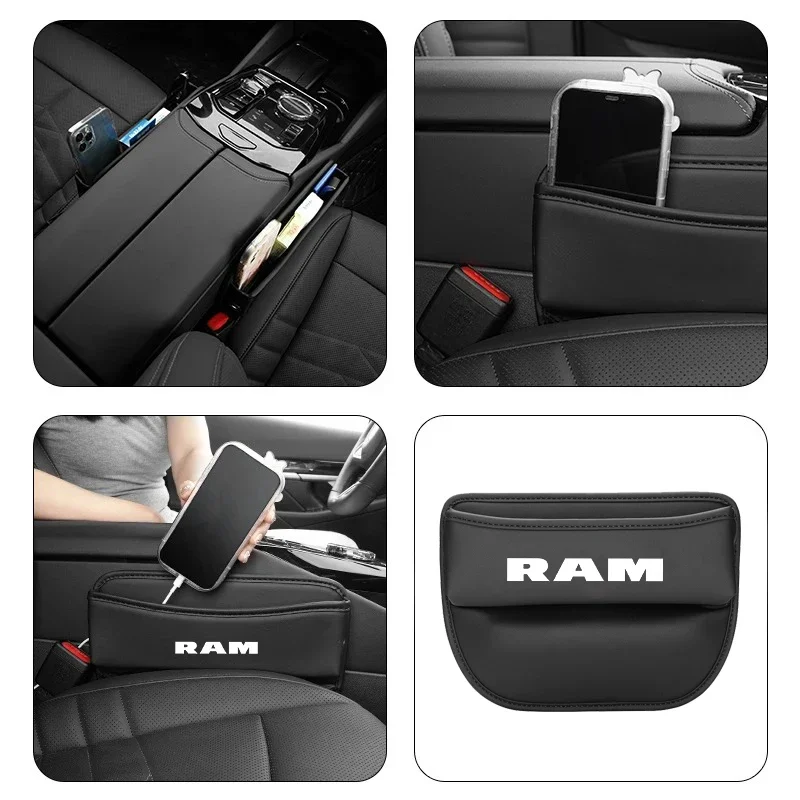 Multifunction Car Seat Gap Organizer Storage Box Pocket Wallet Universal For Dodge Ram 1500 2500 350 Logo Auto Accessories