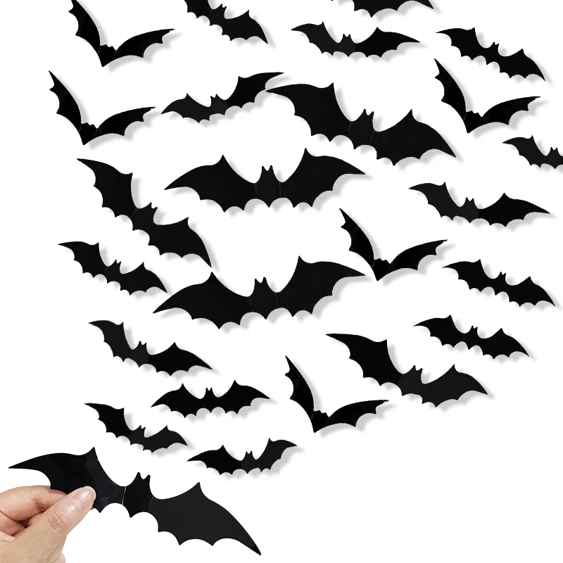 12-120Pcs 3D Black Bat Wall Stickers For Halloween Party Home Indoor Yard Decoration Scary Props Kids Room DIY Wall Decals